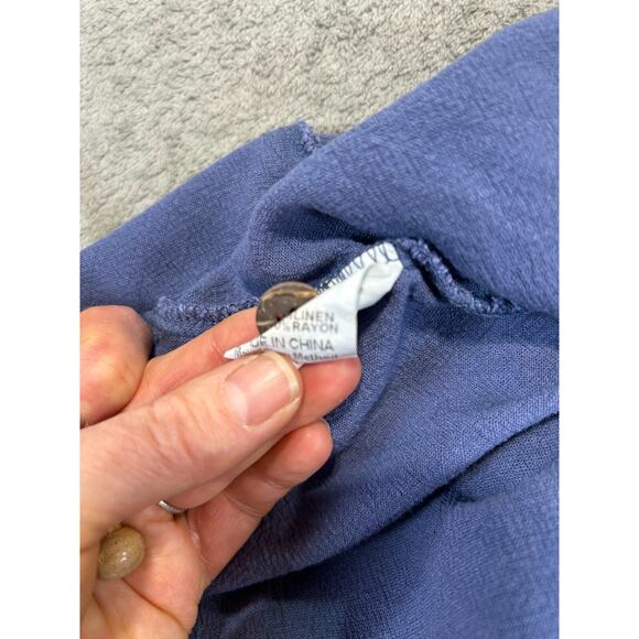 Anrabess Overall Jumpsuit Small Blue Wide Leg Linen Blend Romper Loose Lagenlook - Picture 10 of 10